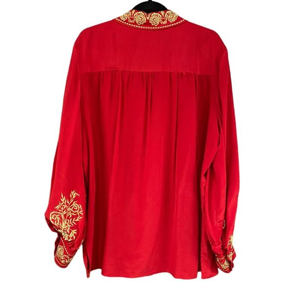 Vintage Diane Von Furstenberg Red Silk Blouse with Gold Embroidery size L - Picture 2 of 8
